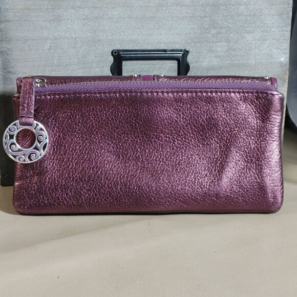 Brighton Pretty Tough Purple Studded Leather Wallet Card Slots Silver Tone Charm - Picture 3 of 12
